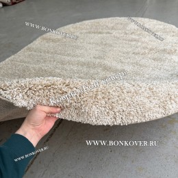 Бежевый с Белым Овальный Ковер С Длинным Ворсом