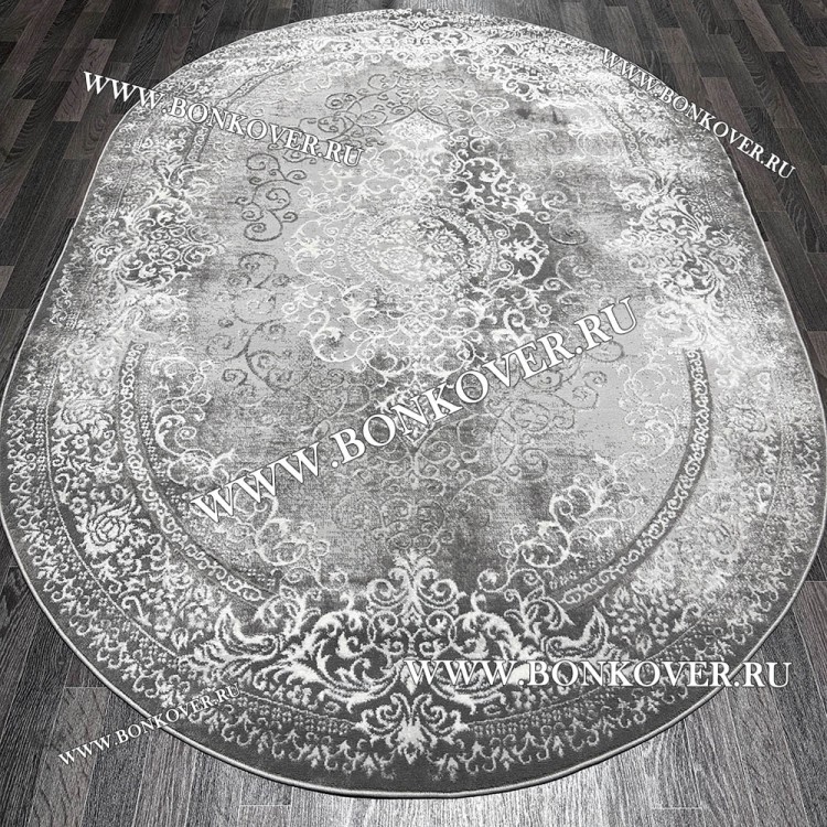 Современный Турецкий Ковер Дизайн 188 Серый с Белым Овал