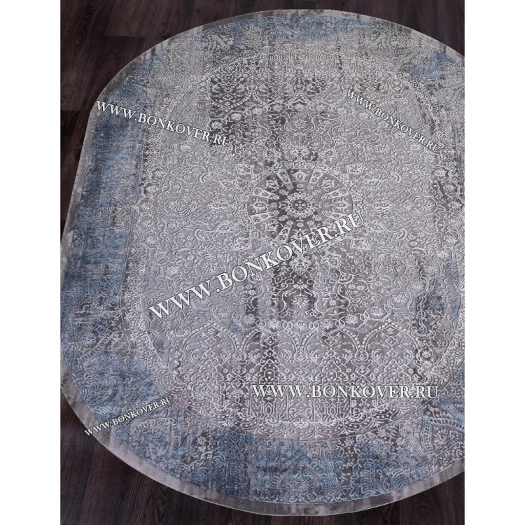 Турецкий Ковер Для Гостиной Дизайн 31 Синий с Серым Овальный